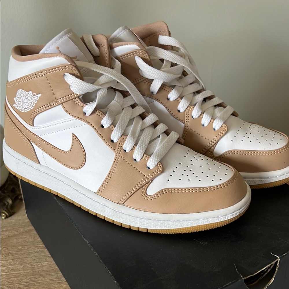 Nike Air Jordan High Tops Beige and White